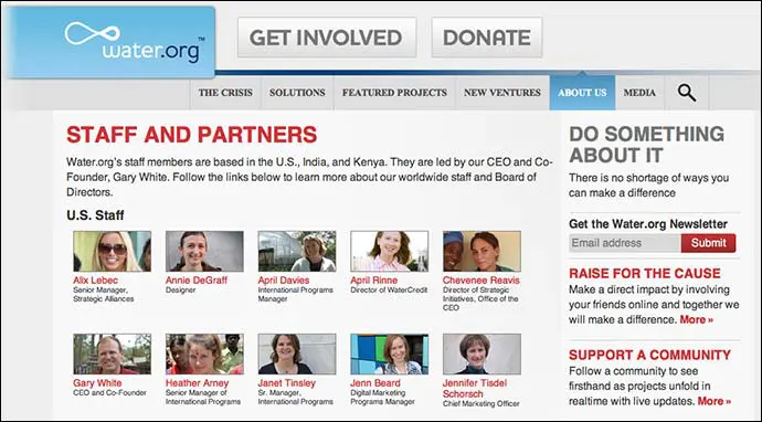 Water.org Staff and Partners Page
