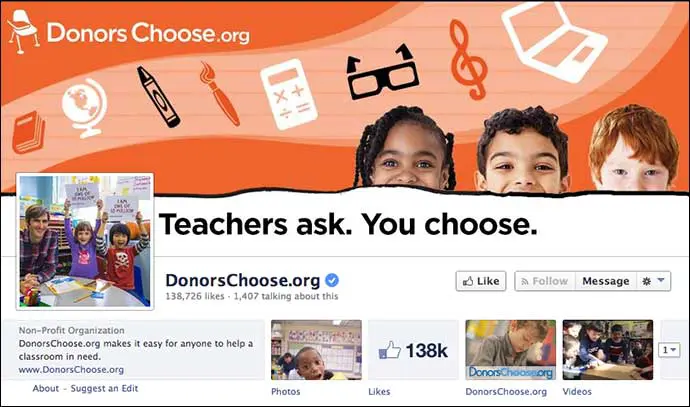 Donors Choose Nonprofit Facebook Design