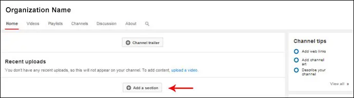 Add Channel Section YouTube