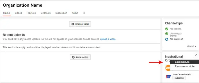 YouTube Manage Featured Channels