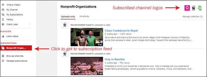YouTube Nonprofit Subscribed Feed