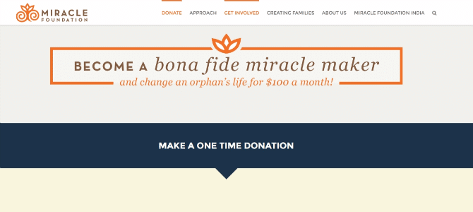 Miracle Foundation Nonprofit Website Giving Tuesday Example