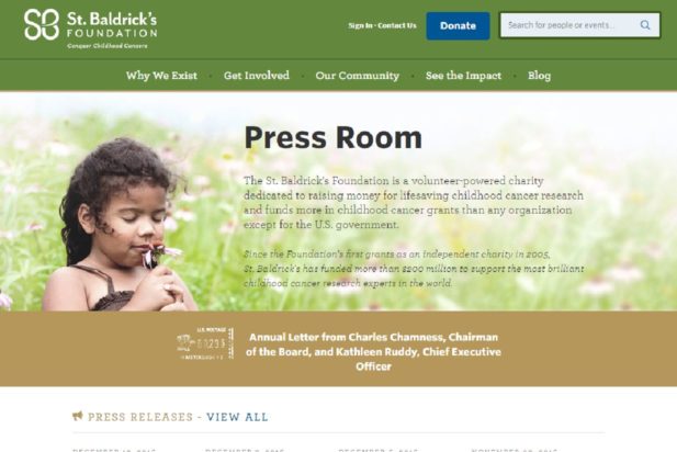 Screenshot of the St. Baldrick's Foundation Press Room page