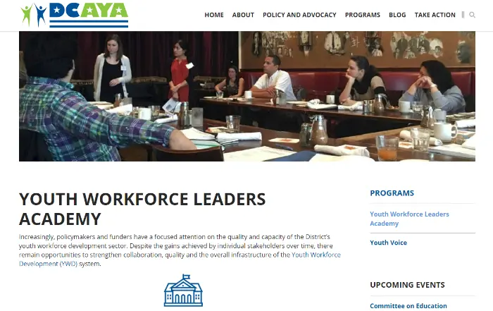 DCAYA Youth Workforce Leaders Academy page