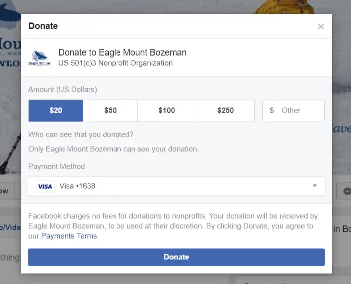 how to get donations facebook eagle mount