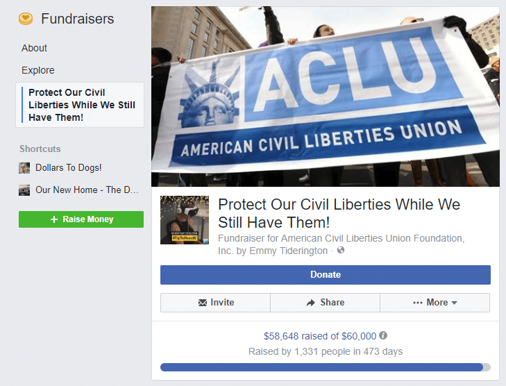 American Civil Liberty Union Facebook Fundraiser