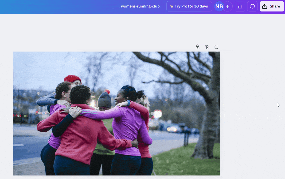 A short GIF that illustrates the process for exporting your image. Users must click "Share" before specifying the file type and then downloading the photo.