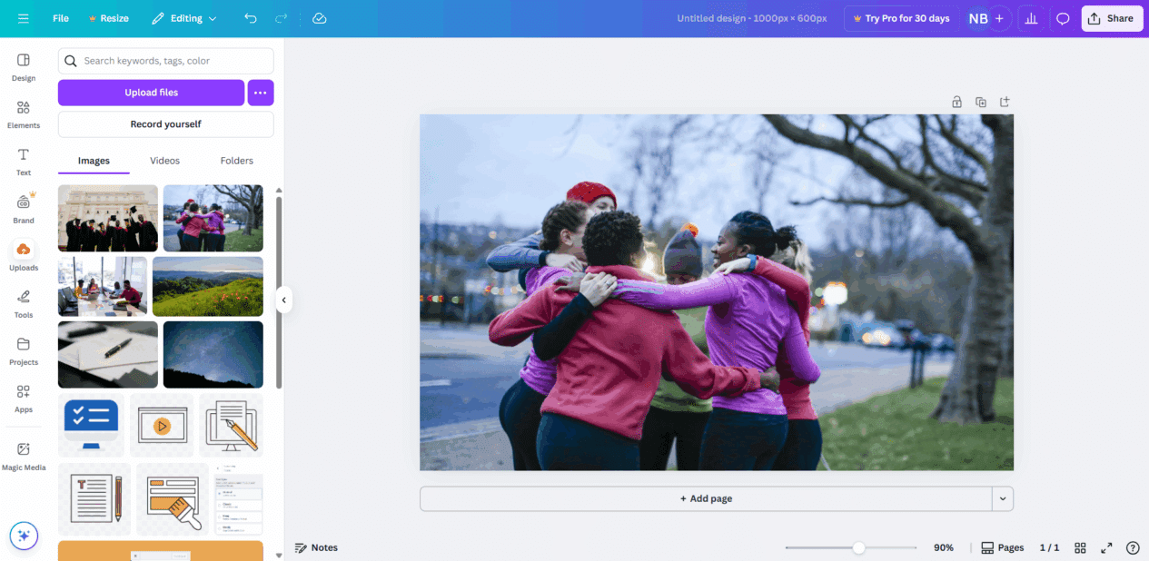 Screenshot from Canva illustrating the same image. This time, it's been adjusted to fill the artboard perfectly, leaving no white space and keeping the subjects in frame.