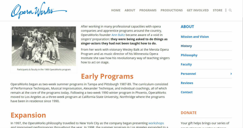 OperaWorks Nonprofit History Page