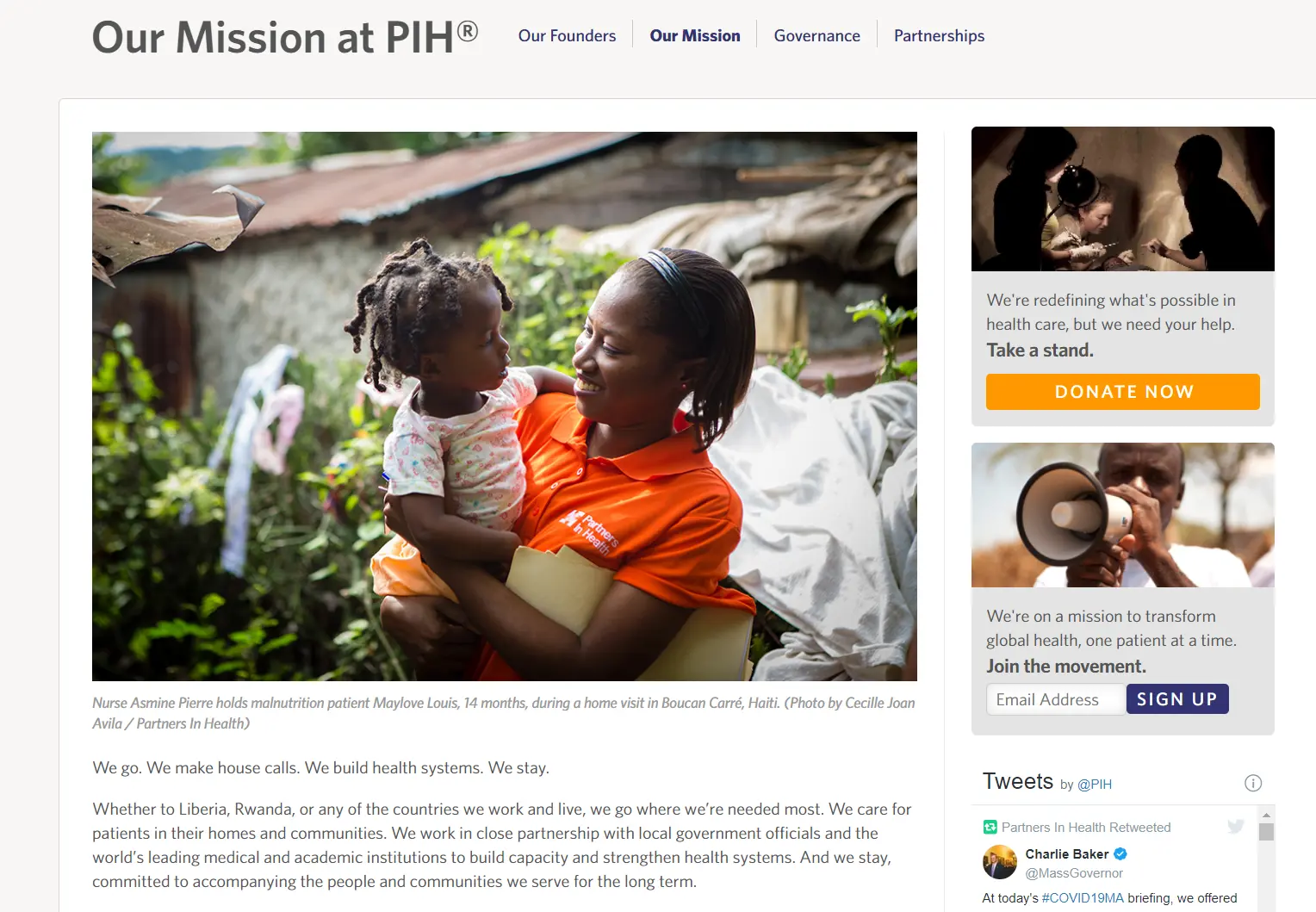 Partners in Health Mission page