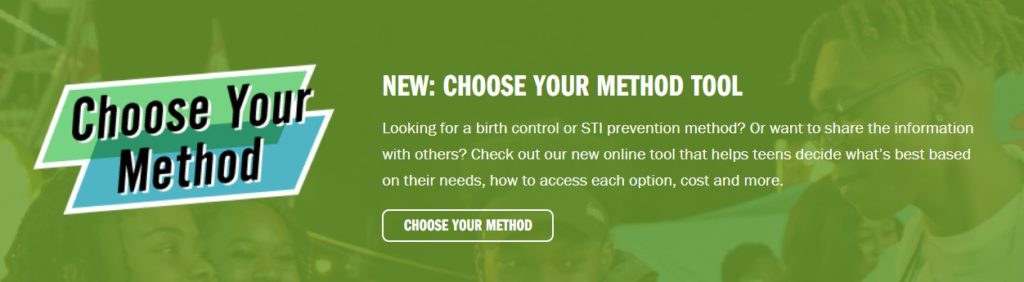 Screenshot of the Teen Health Mississippi call to action for their Choose Your Method tool