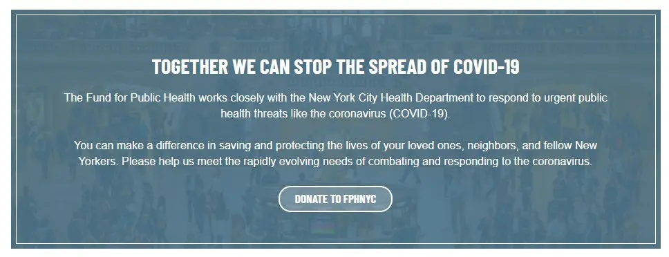 Screenshot of the Fund for Public Health in New York call to action for donations