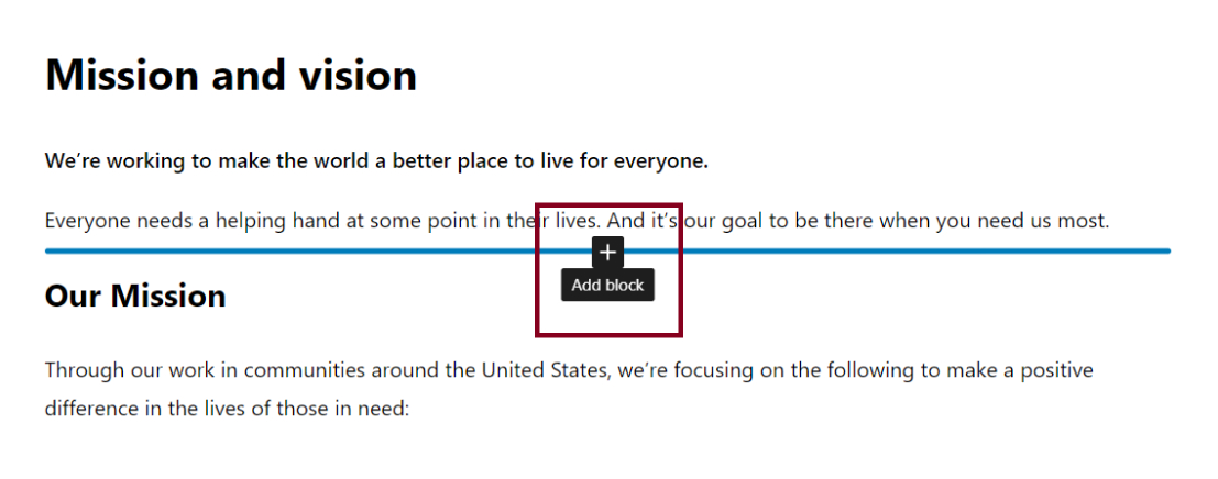 A screenshot of the "add block" button, which appears when clicking between two existing blocks