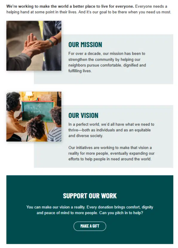 A screenshot of a page in the front end of a website with a Call to Action block at the bottom