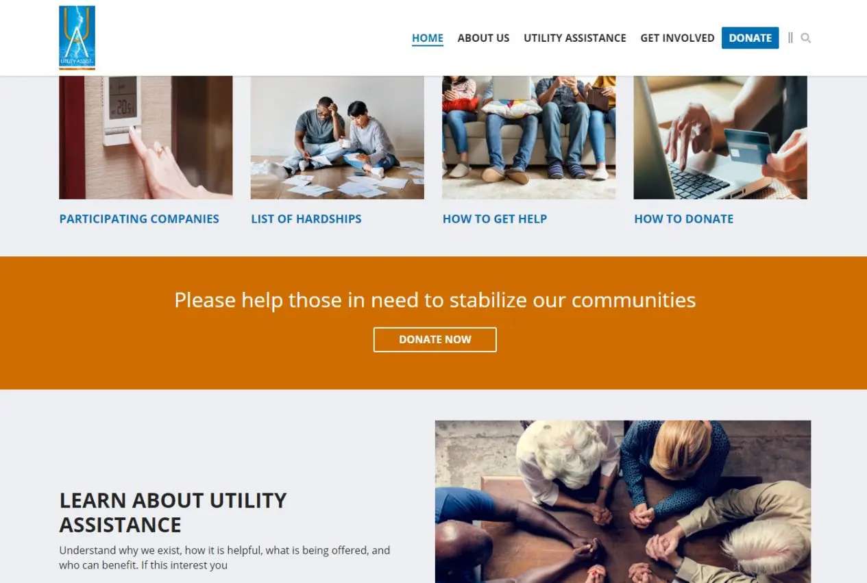 Screenshot of the Utility Assist website homepage with a strong call to action section