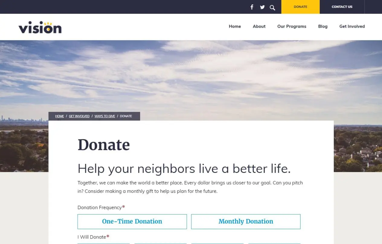 Vision Donate page