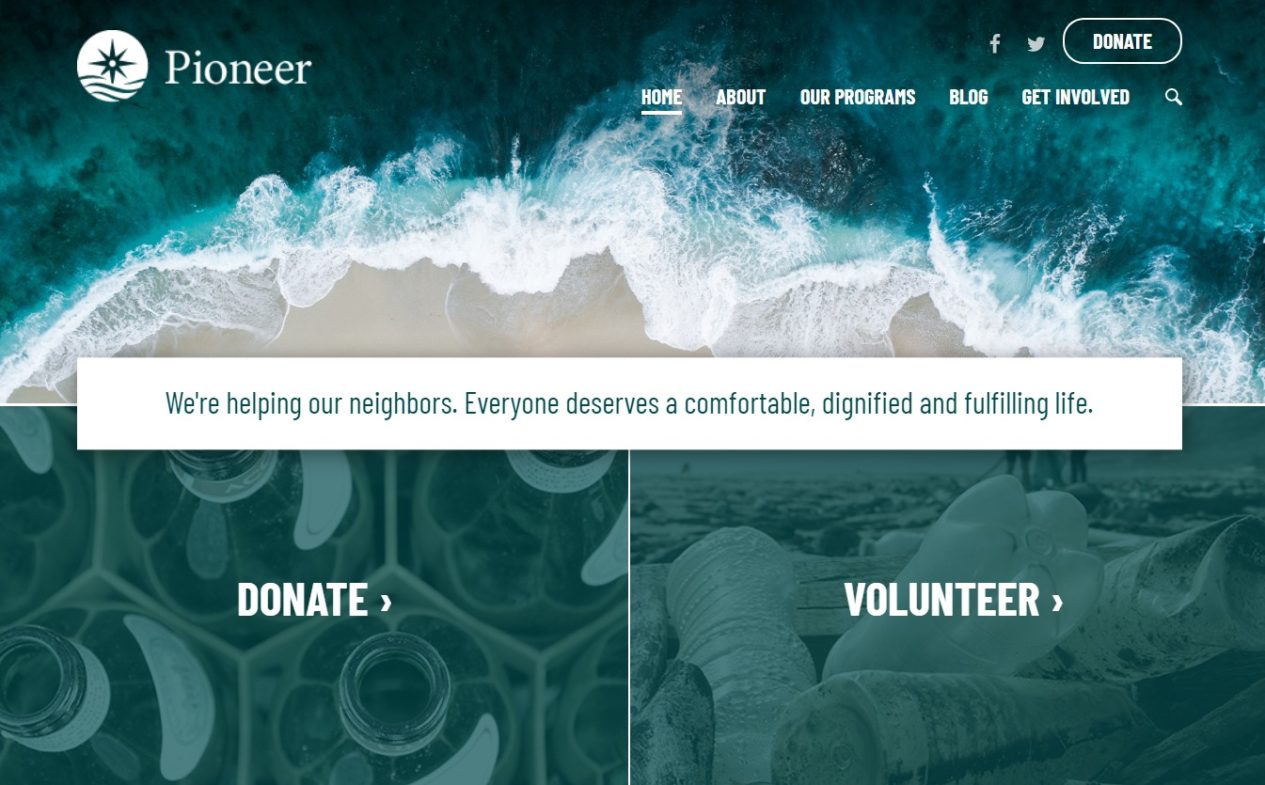 Screenshot showing the Pioneer theme homepage