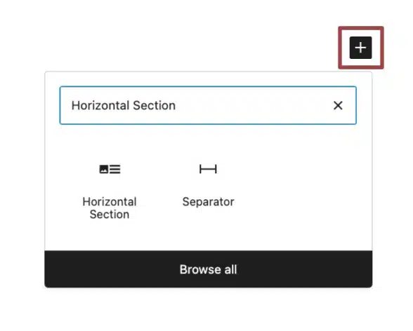 A screenshot of the Layout Elements highlighting the Horizontal Section block icon