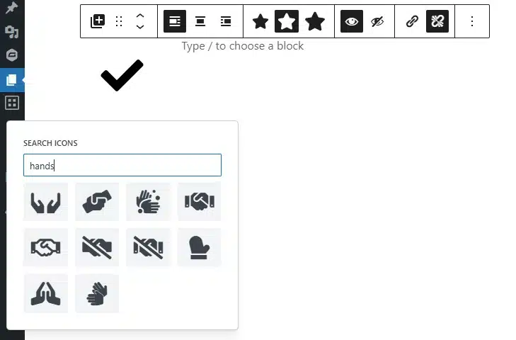A screenshot of an icon block with a gallery of icons