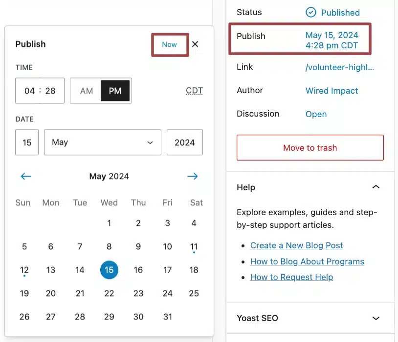 A screenshot of the right sidebar, showing the "schedule" feature