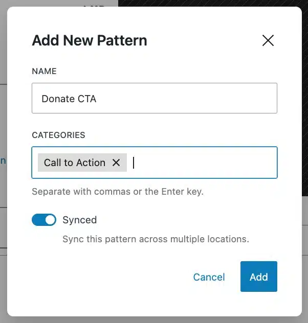 A screenshot of a Create Pattern sign