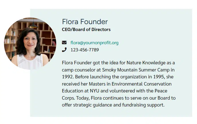 A screenshot of the Person block in the front end of a website