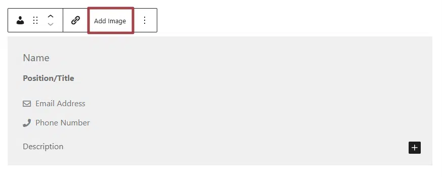 A screenshot of a person block pointing at where to add an image in the block