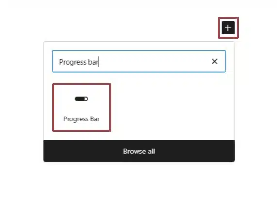 A screenshot of the Layout Elements highlighting the Progress Bar block icon