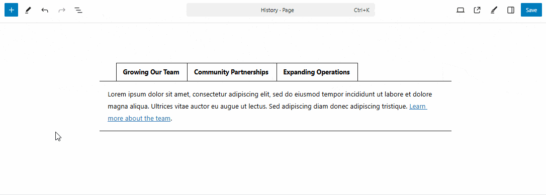 A GIF showing how to reorganize the Tabs sections