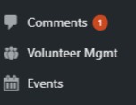 A screenshot of the comments section in the left-hand admin menu showing the number of unread notifications