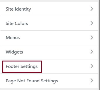 A screenshot of the customize menu highlighting the Footer Settings option 