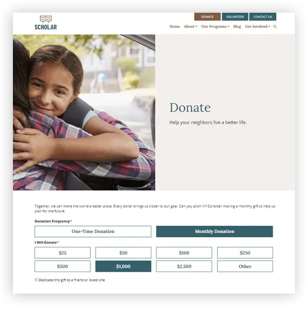 Screenshot of a donate form
