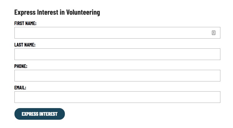 A screenshot of an Express Interest in Volunteering form 