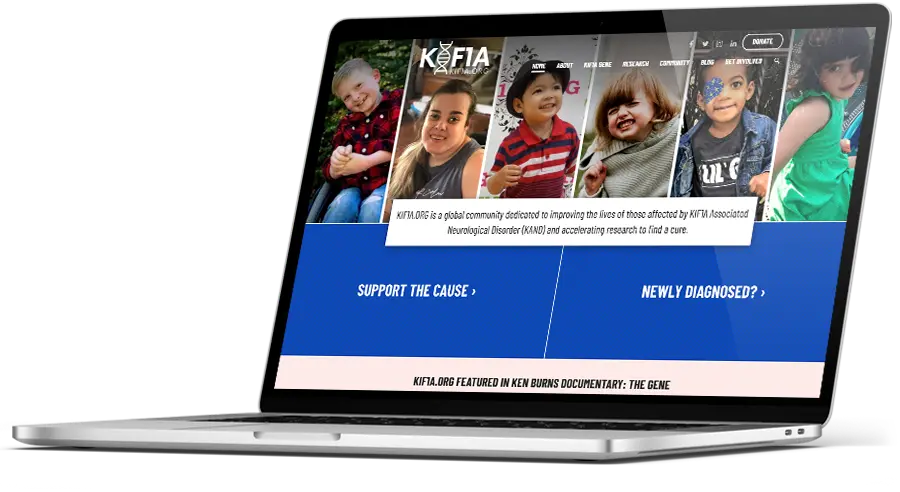 KIF1A.ORG homepage on a laptop screen