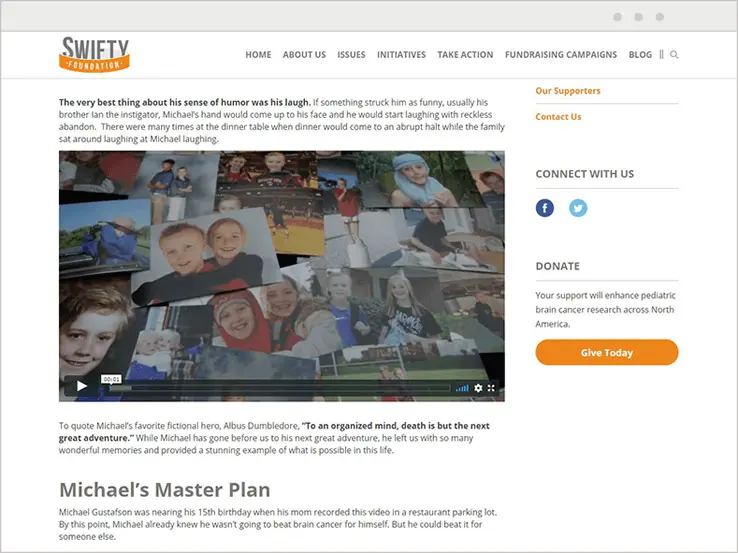Screenshot of the Michael's Master Plan page