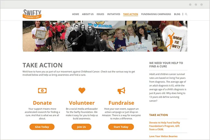 Screenshot of the Take Action Page