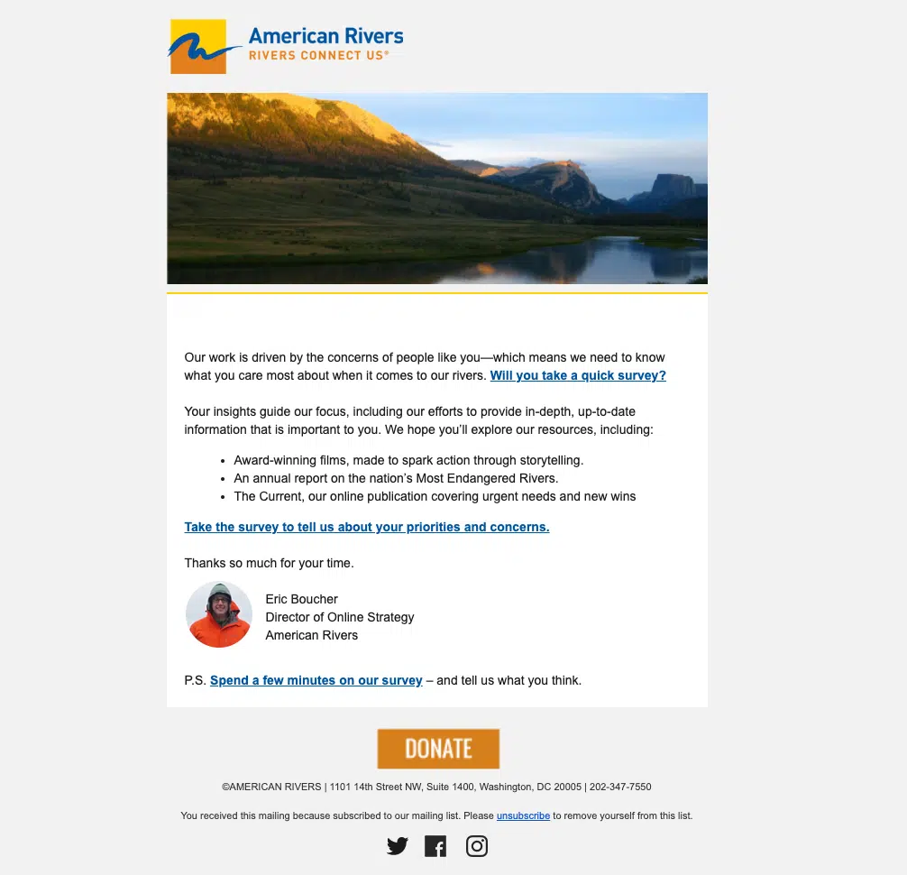 Screenshot of an interesting email from American Rivers