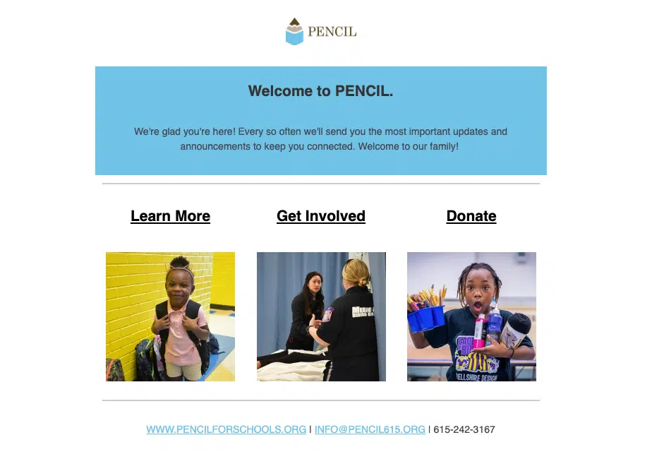 Screenshot of a Pencil welcome email