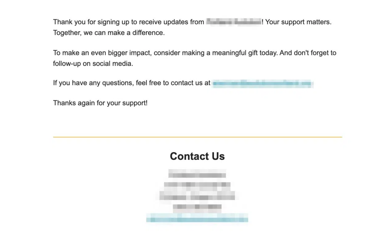Screenshot of an email with low-value content and donation requests