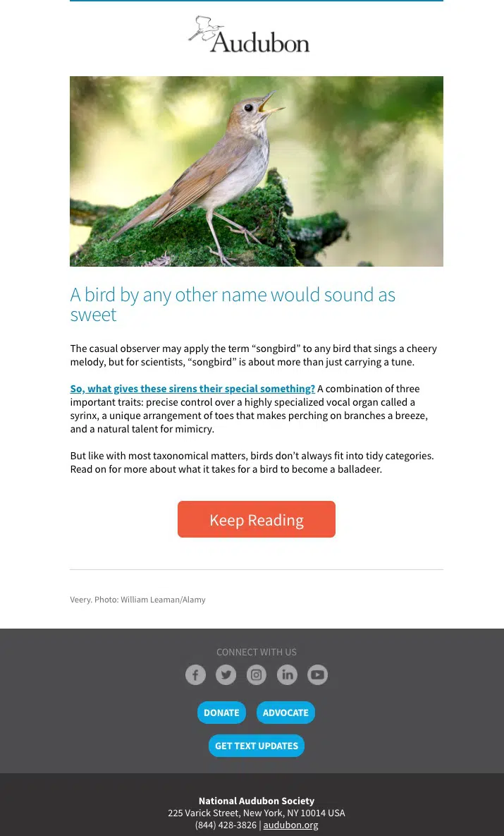 Screenshot of an interesting email from the Audubon Society