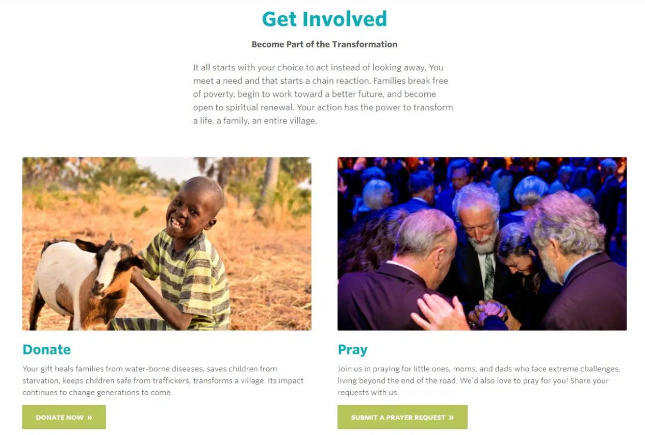 Screenshot of the Get Involved page on the World Concern website