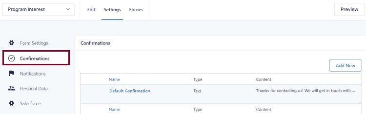 A screenshot of the Confirmations page in the Settings highlighting the Text option  under the Confirmation Type