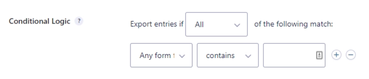 A screenshot of the export form displaying filtering data fields