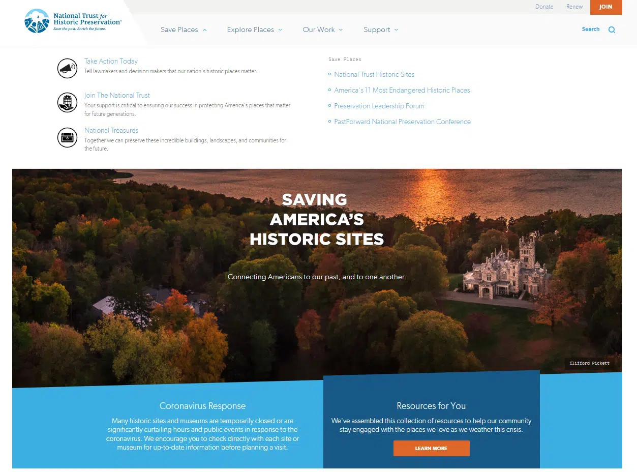 The National Trust for Historic Preservation website