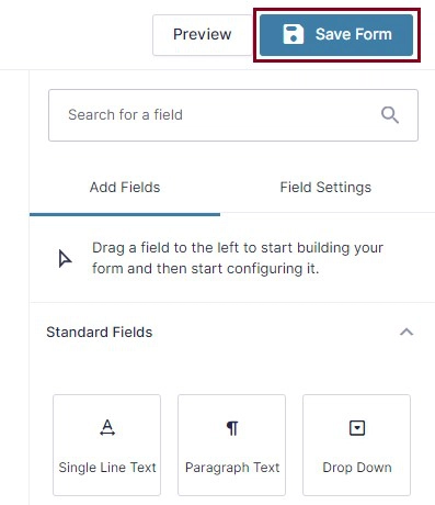 A screenshot of the Add Fields option in the form settings 