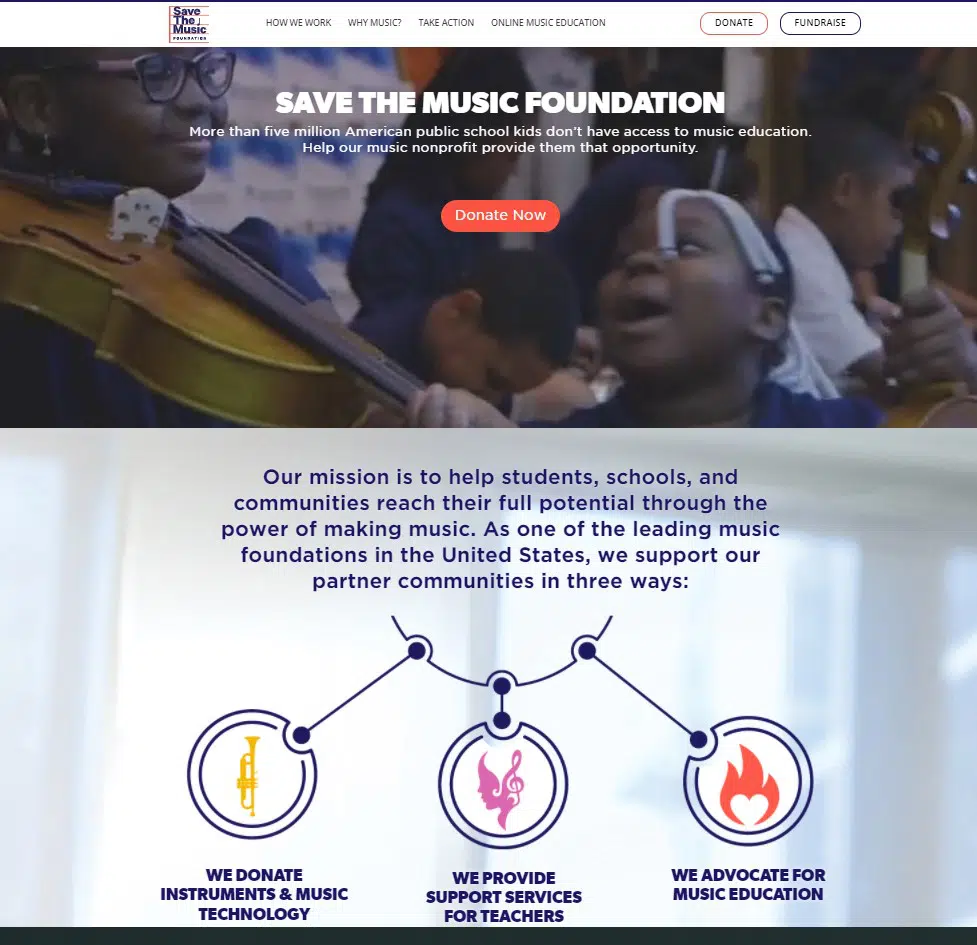 Save the Music Foundation homepage