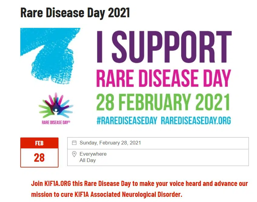 Screenshot of the KIF1A.ORG rare disease day event page