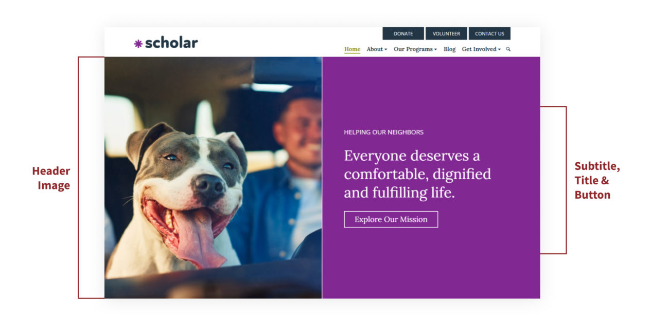 A screenshot of the Header Image in the homepage of the Scholar theme