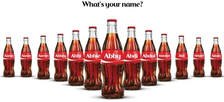 Screenshot of Coke bottles with differrent names on the labels