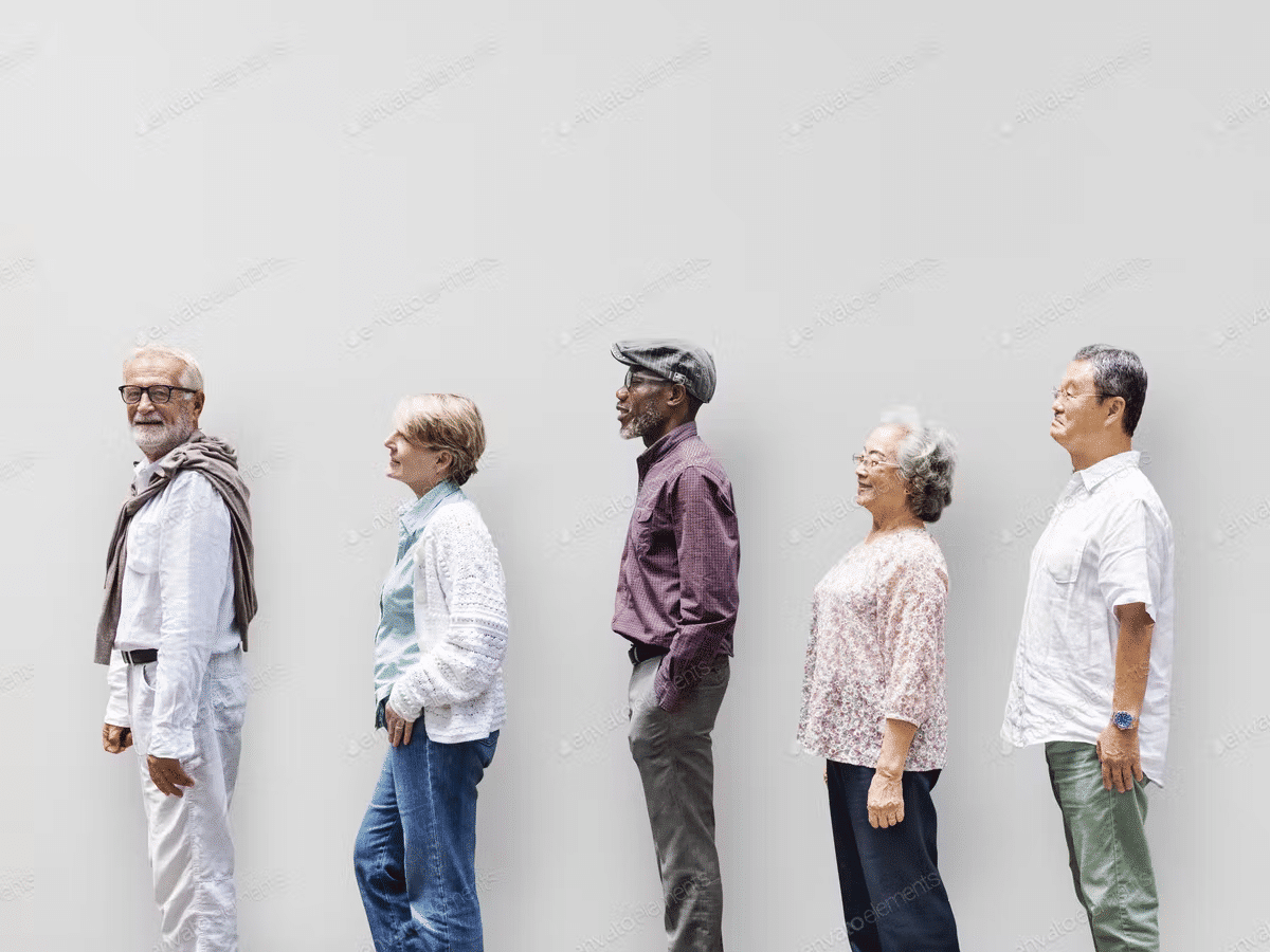 photo showing group of 5 people of different ages and cultures